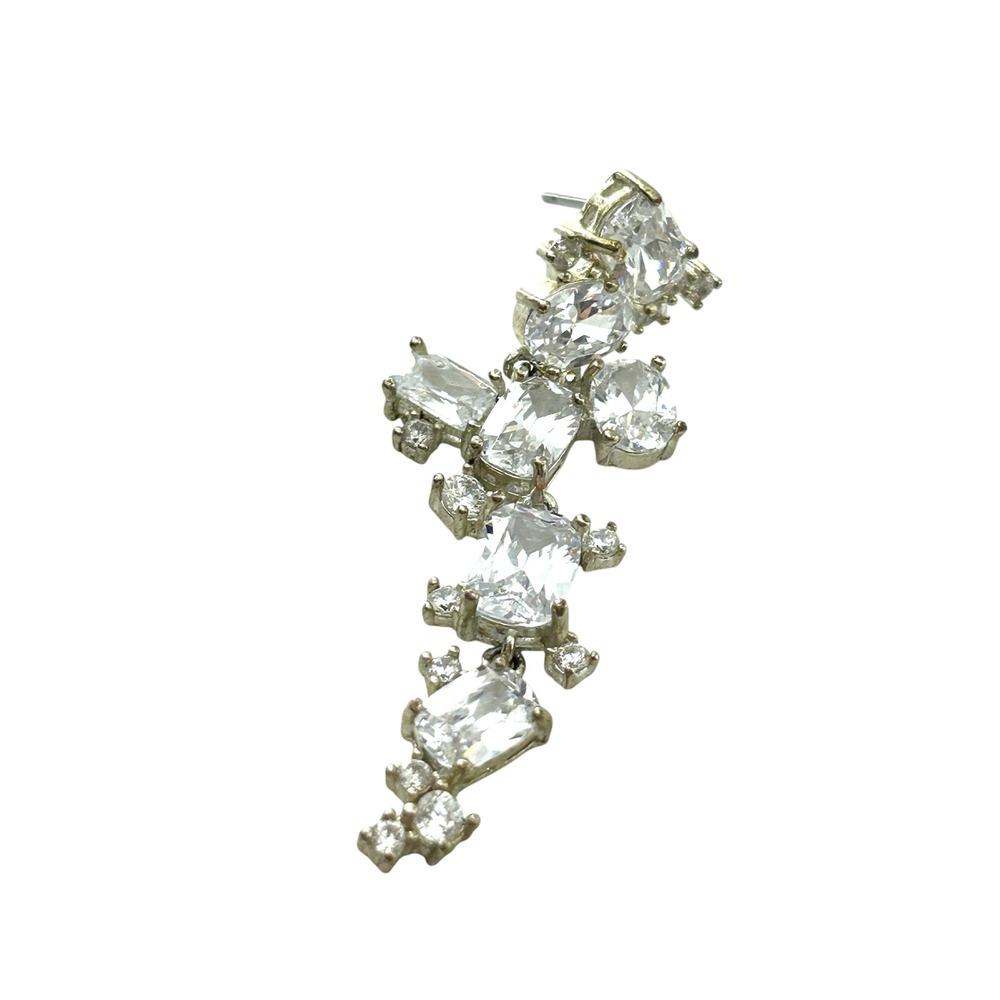 Silver Tone Multi Shape Cubic Zirconia Cluster Statement Drop Single Earring